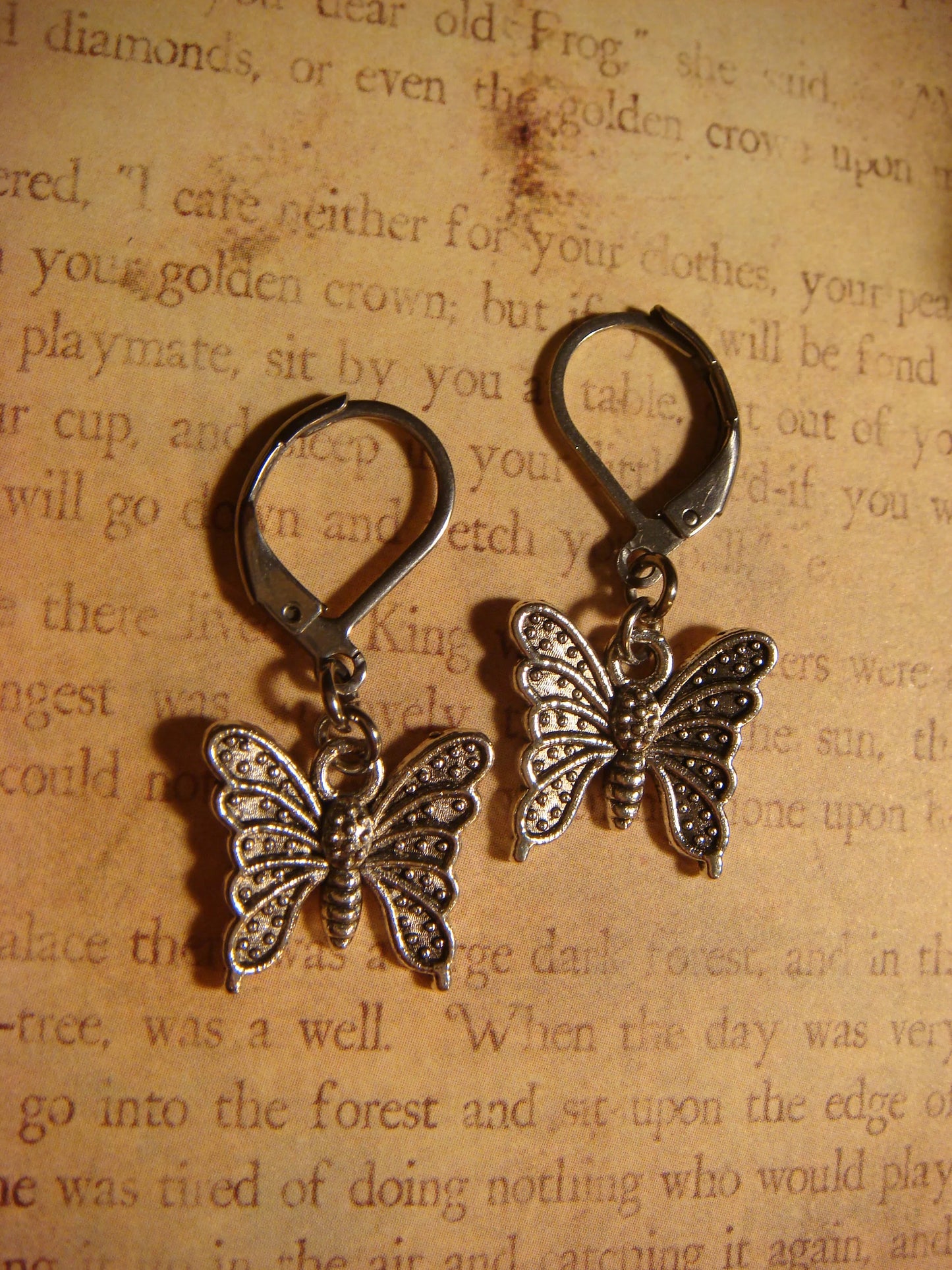 Butterfly Dangle Earrings in Antique Silver