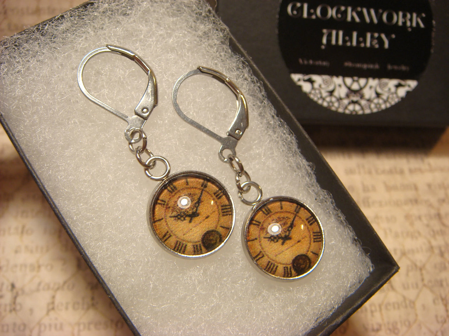 Clock Image Stainless Steel Dangle Earrings