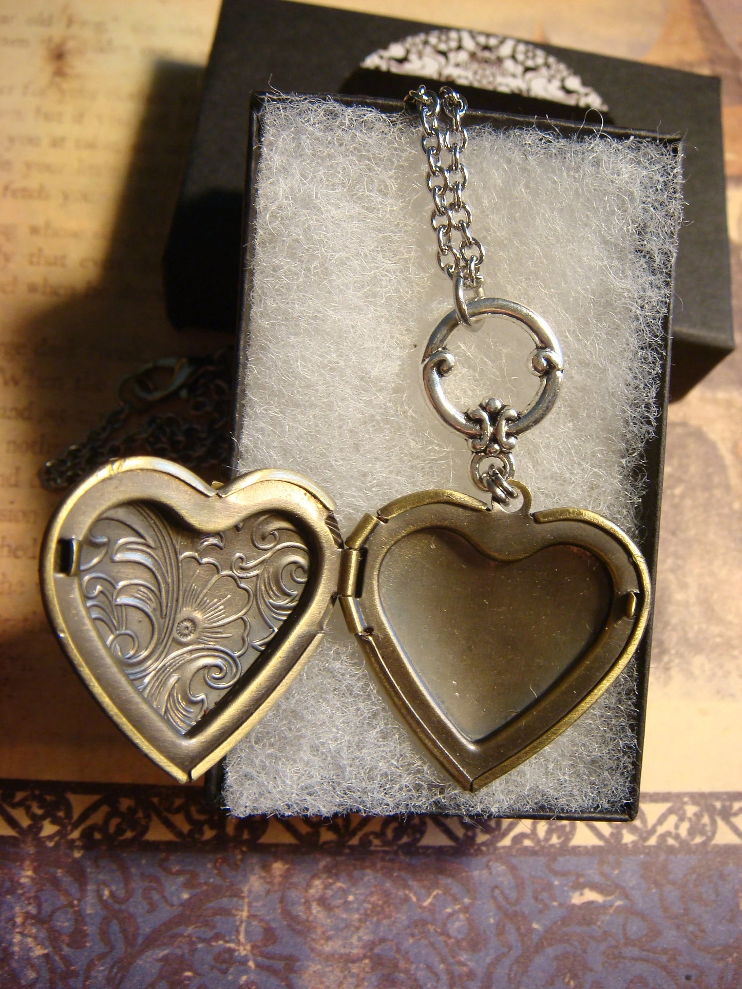 Octopus Heart Locket Necklace in Antique Silver and Bronze