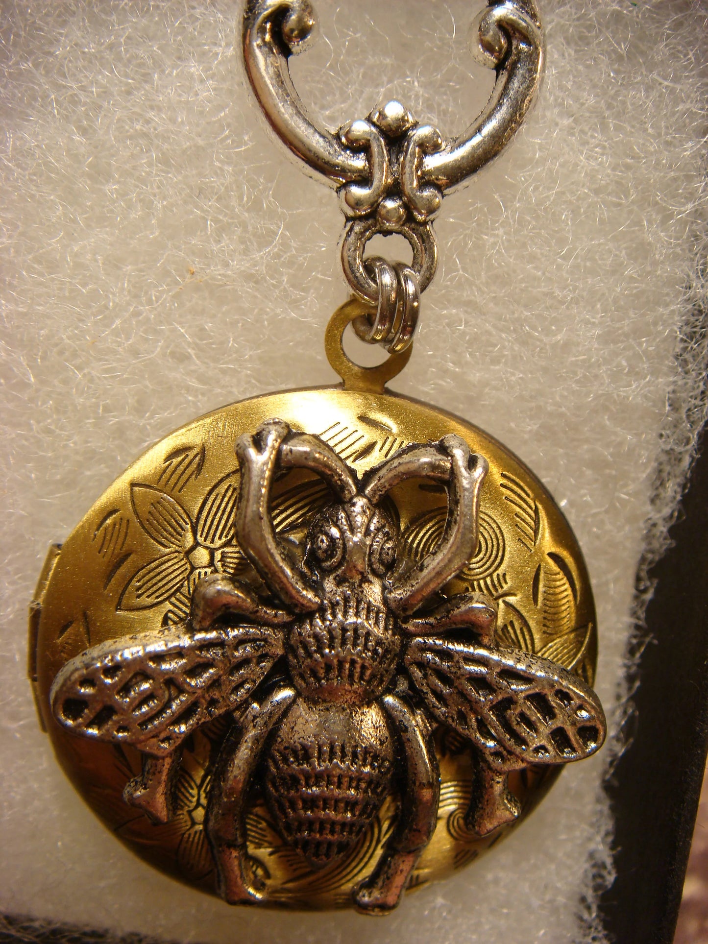 Bee Locket Necklace in Antique Silver and Bronze