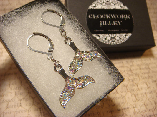 Mermaid Tail Dangle Earrings in Antique Silver