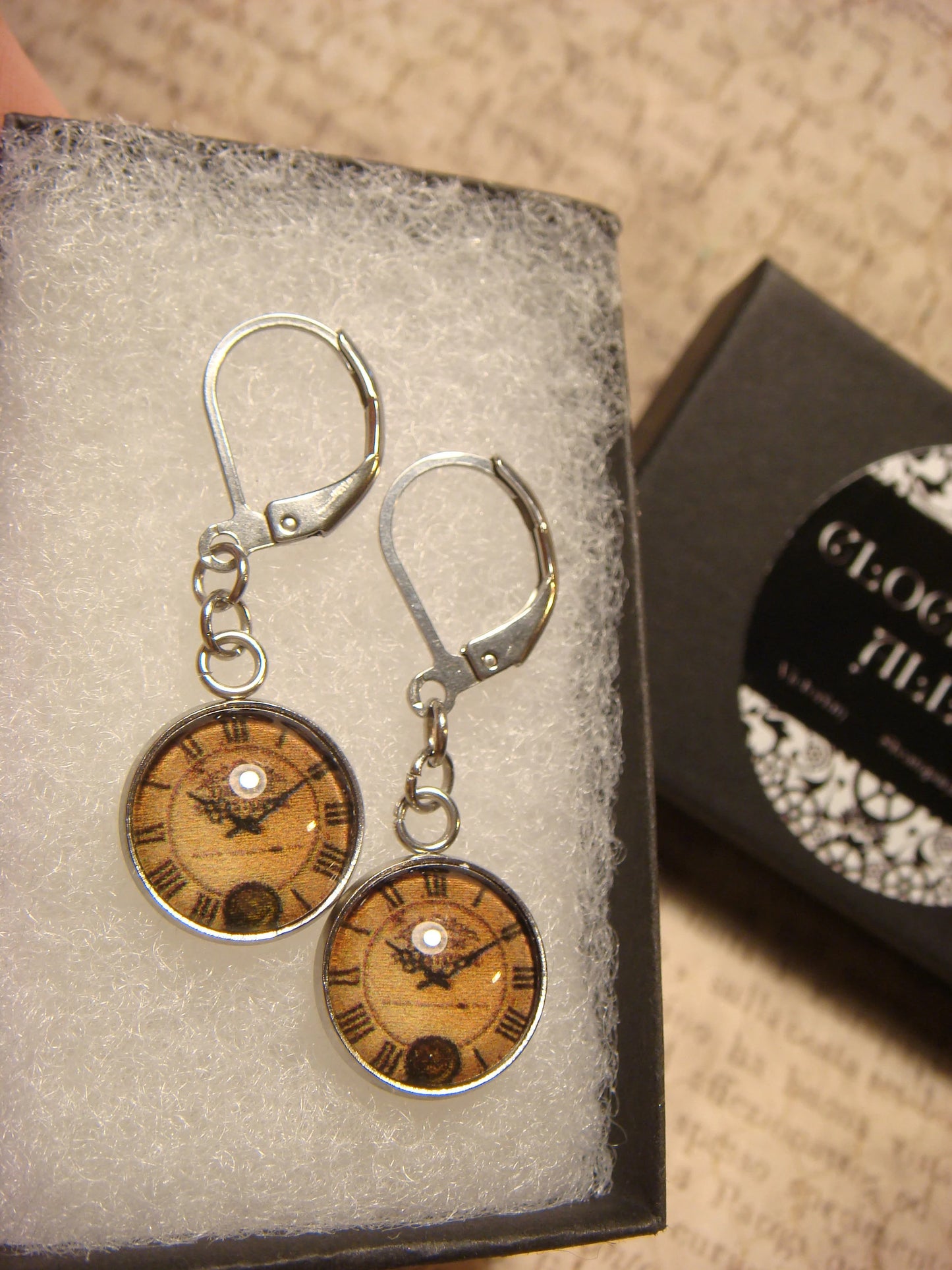 Clock Image Stainless Steel Dangle Earrings