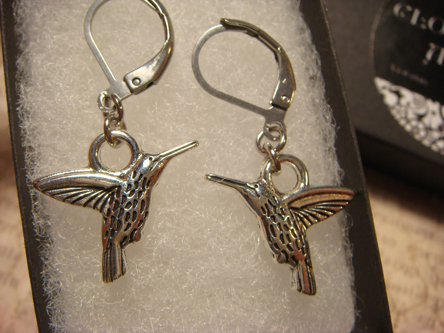 Hummingbird Dangle Earrings in Antique Silver