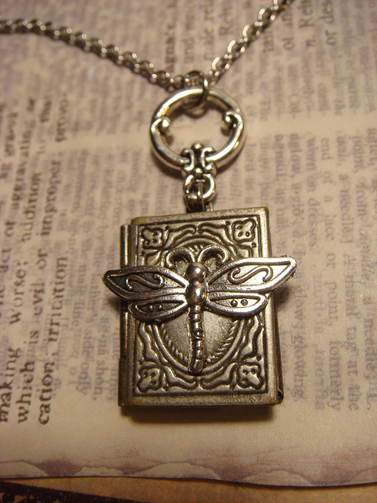 Dragonfly Book Locket Necklace