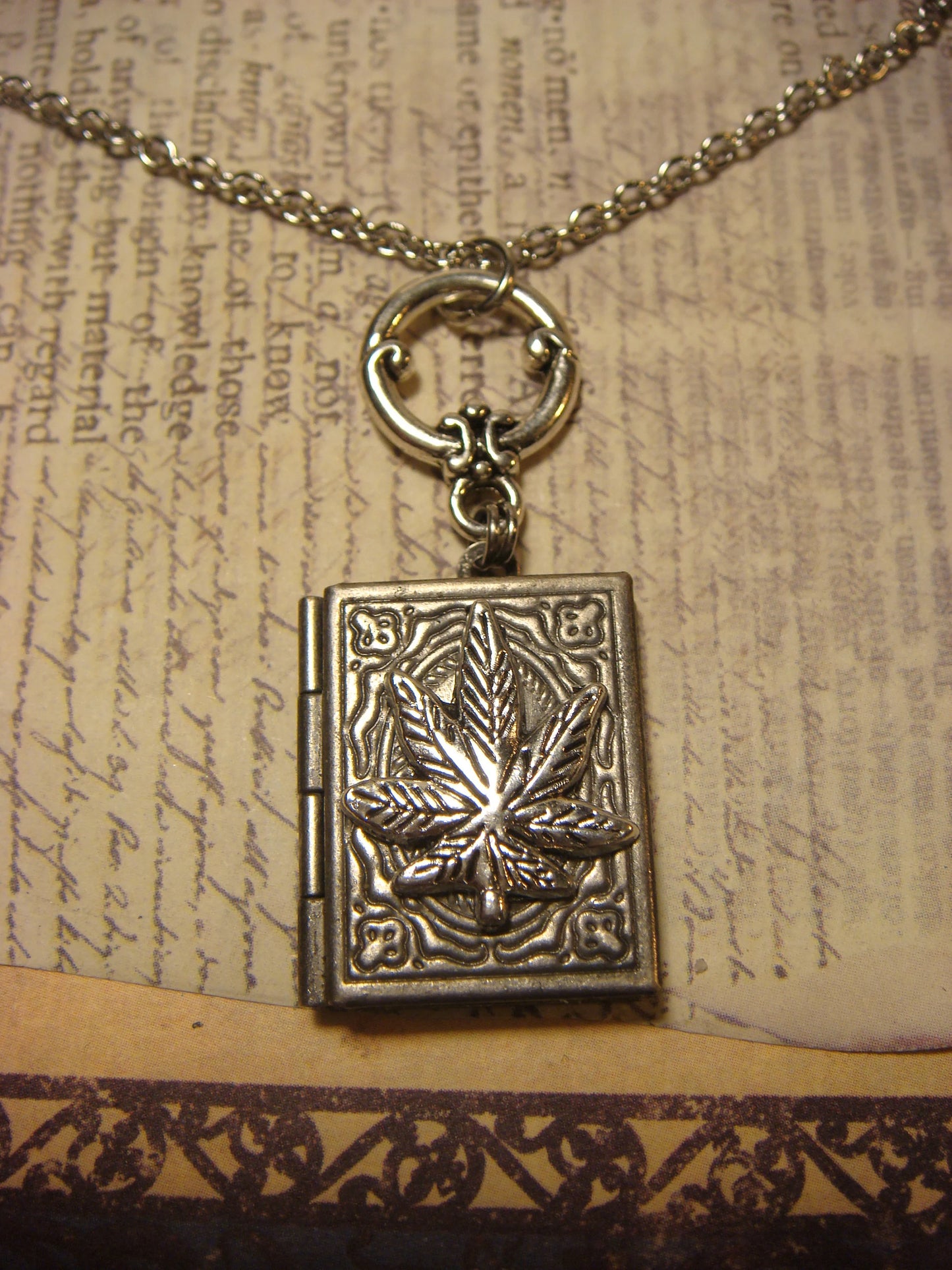 Cannabis Leaf Book Locket Necklace