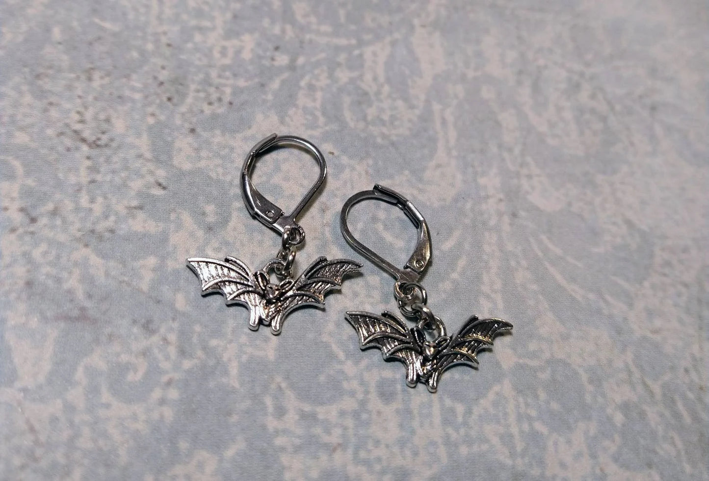 Bat Dangle Earrings in Antique Silver (tiny)