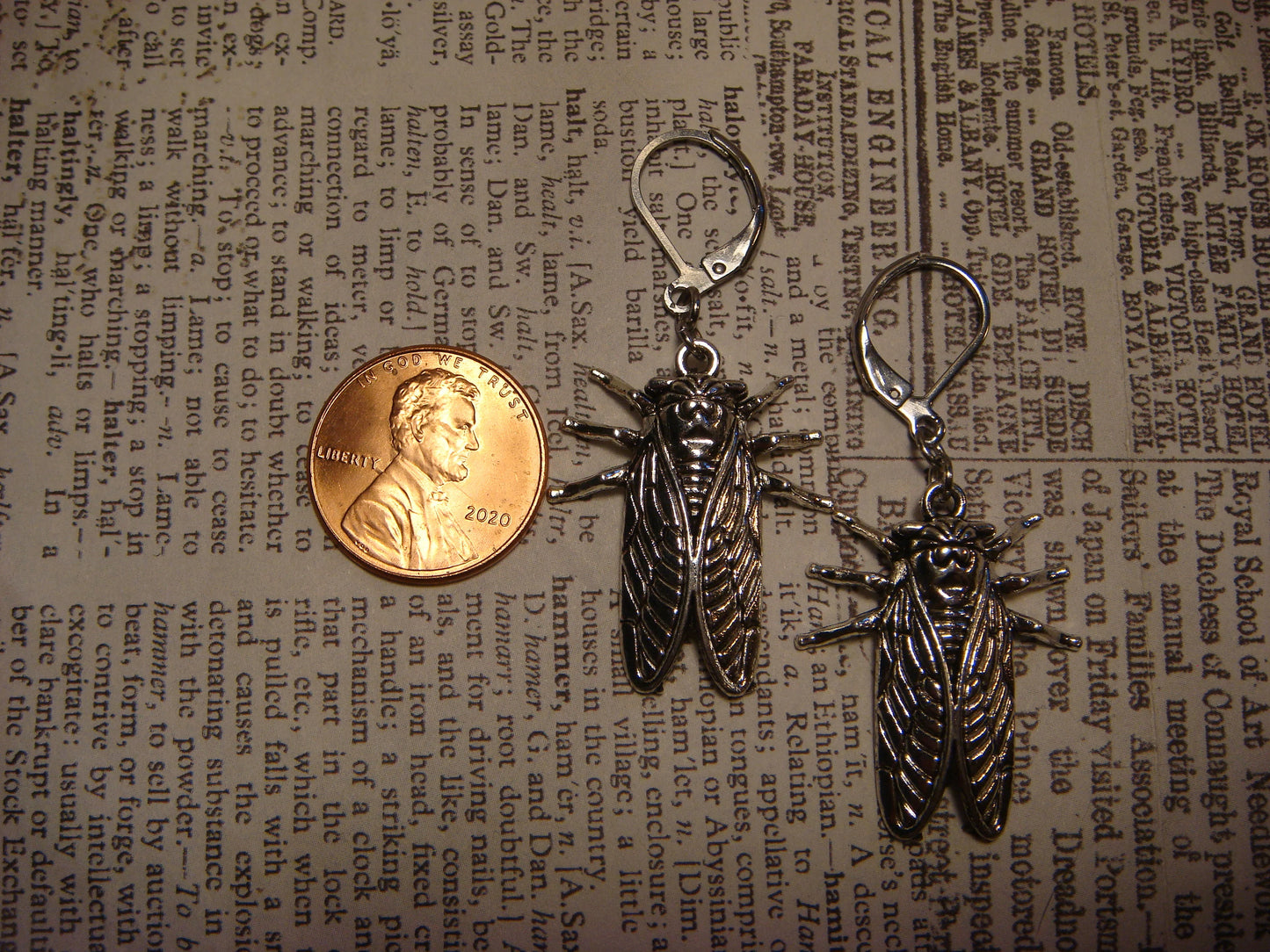 Cicada Dangle Earrings in Antique Silver