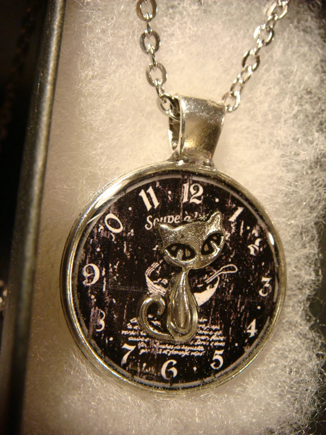 Cat over Clock Pendant Necklace