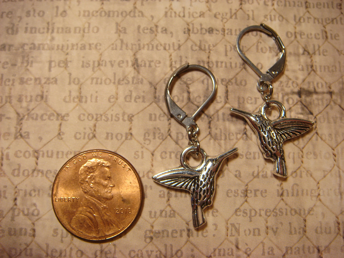 Hummingbird Dangle Earrings in Antique Silver