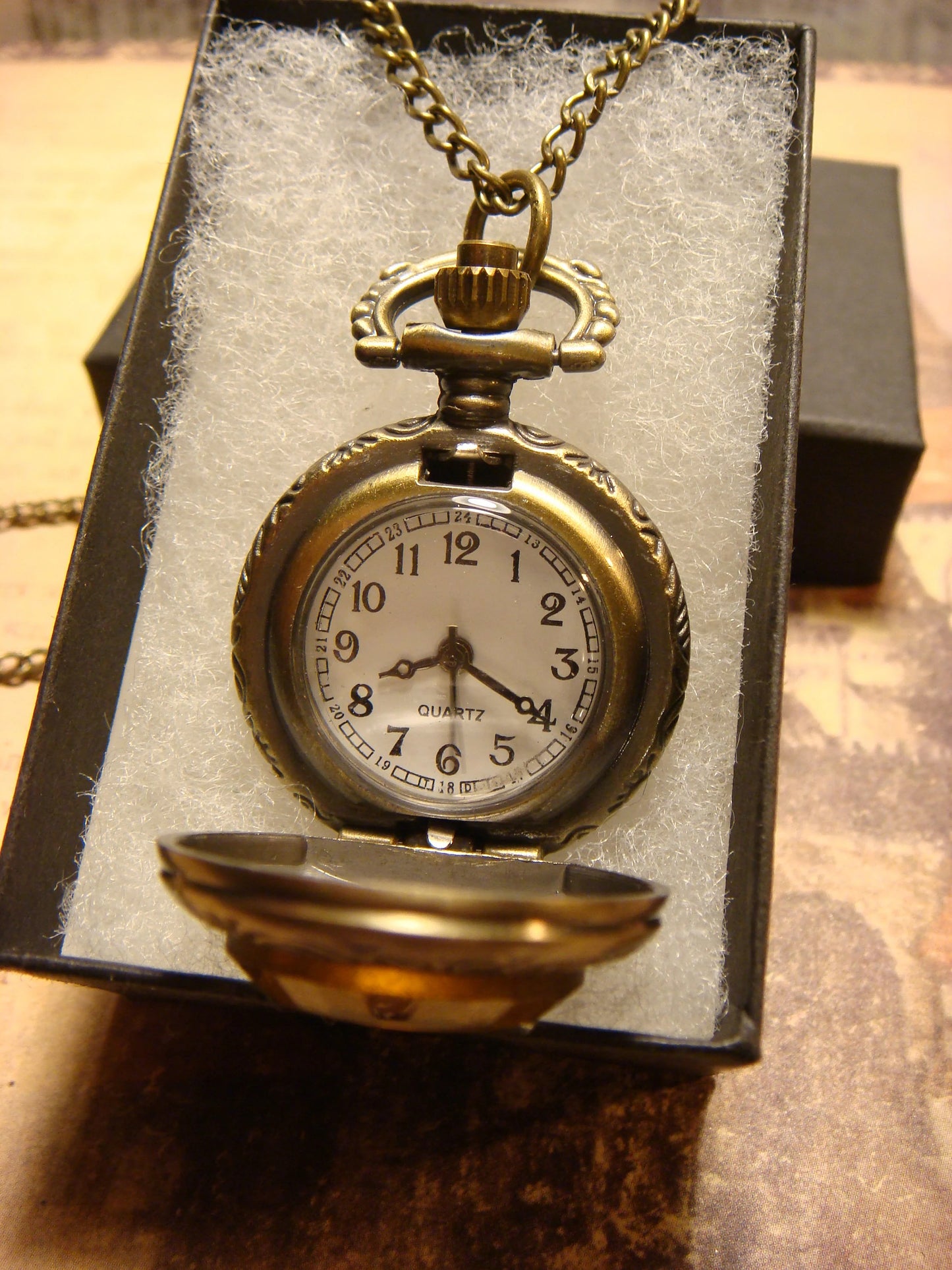Working Amber Necklace Watch in Antique Bronze