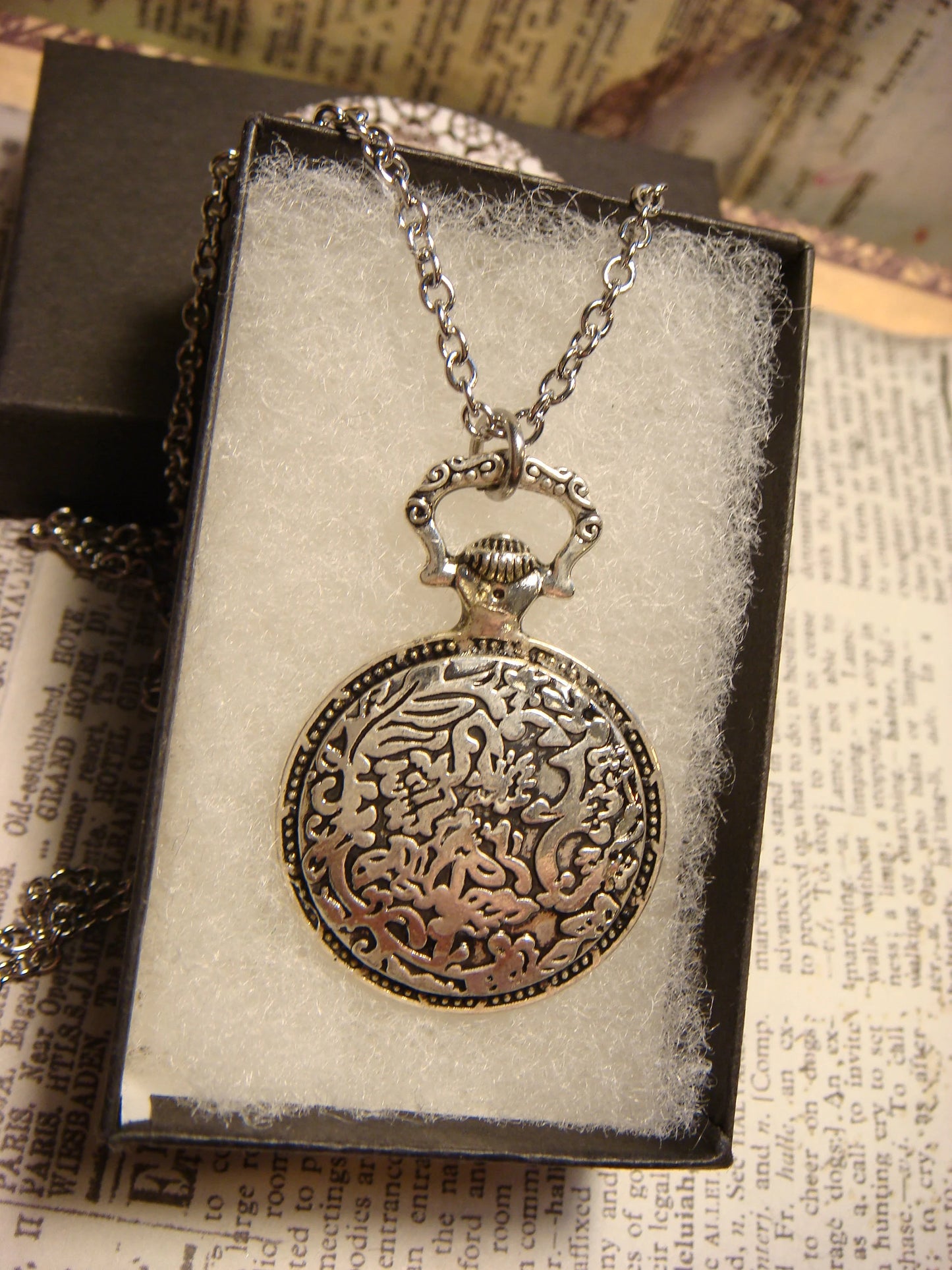 Mermaid and Key over Clock Pocket Watch Pendant Necklace