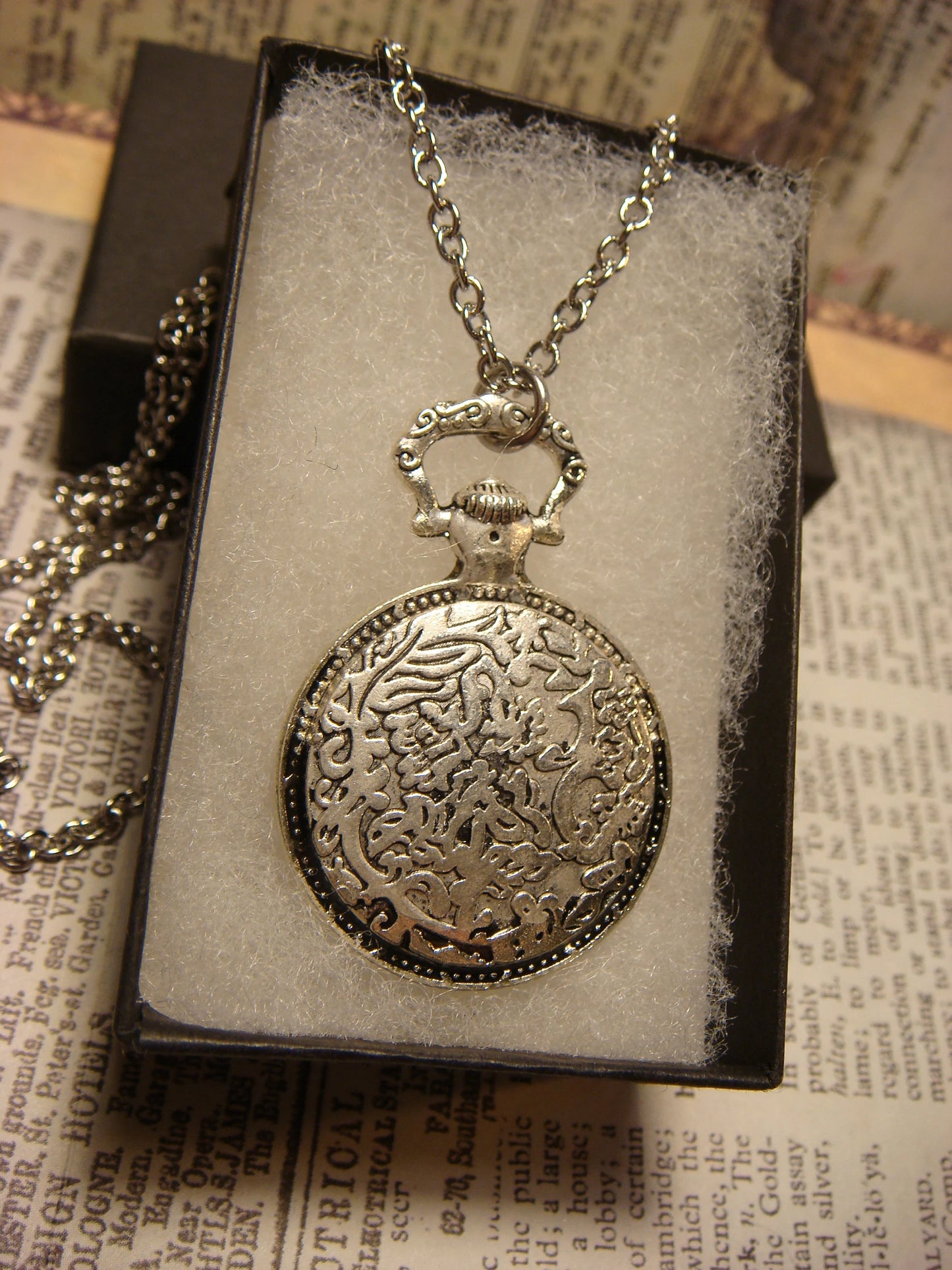 Tree Heart over Floral Clock Pocket Watch Pendant Necklace