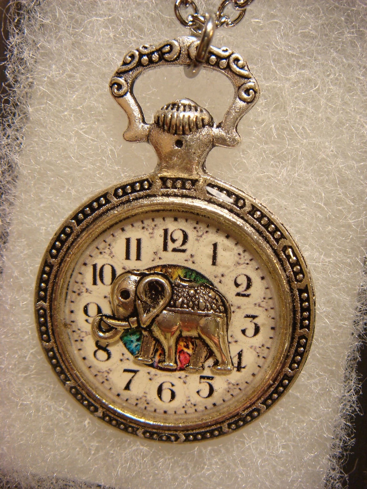 Elephant over Clock Pocket Watch Pendant Necklace