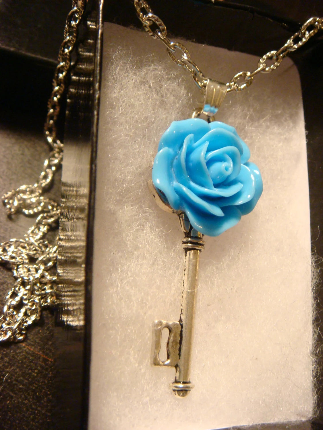 Blue Rose Key Necklace