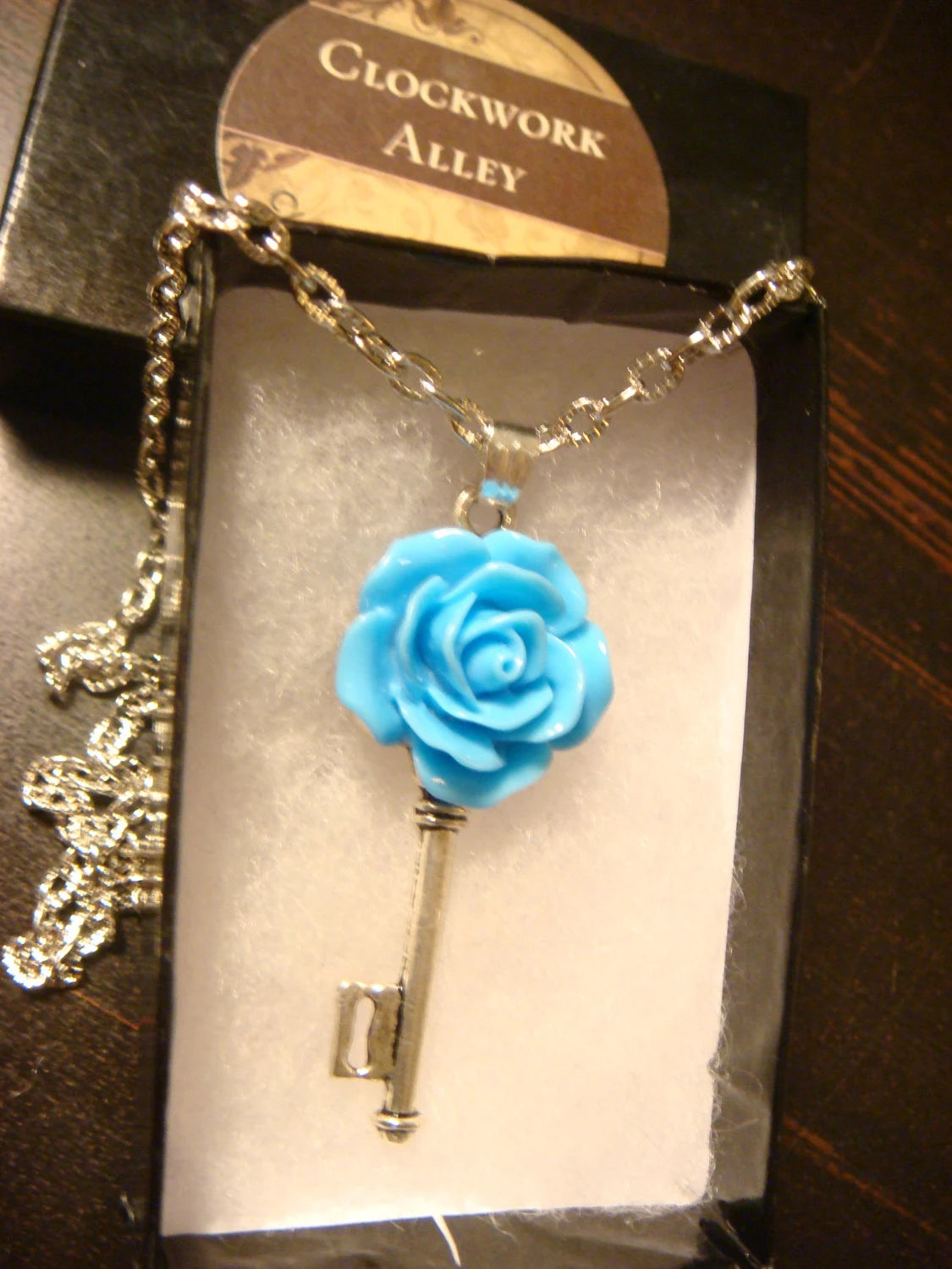 Blue Rose Key Necklace