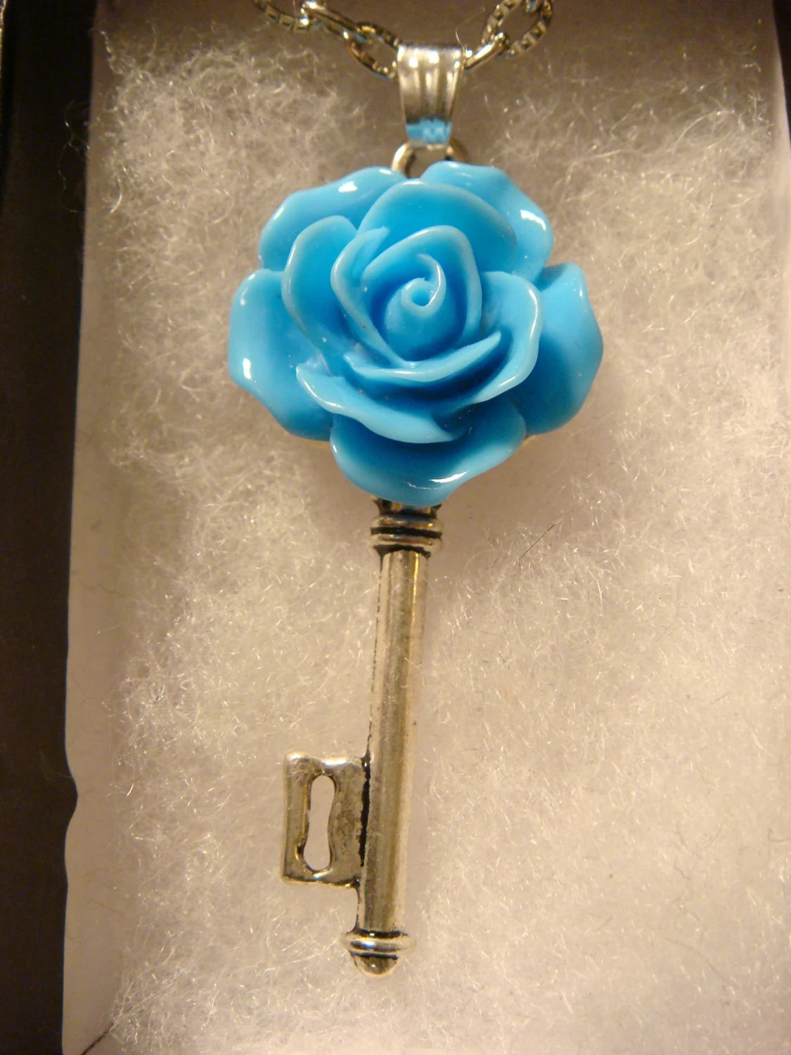 Blue Rose Key Necklace