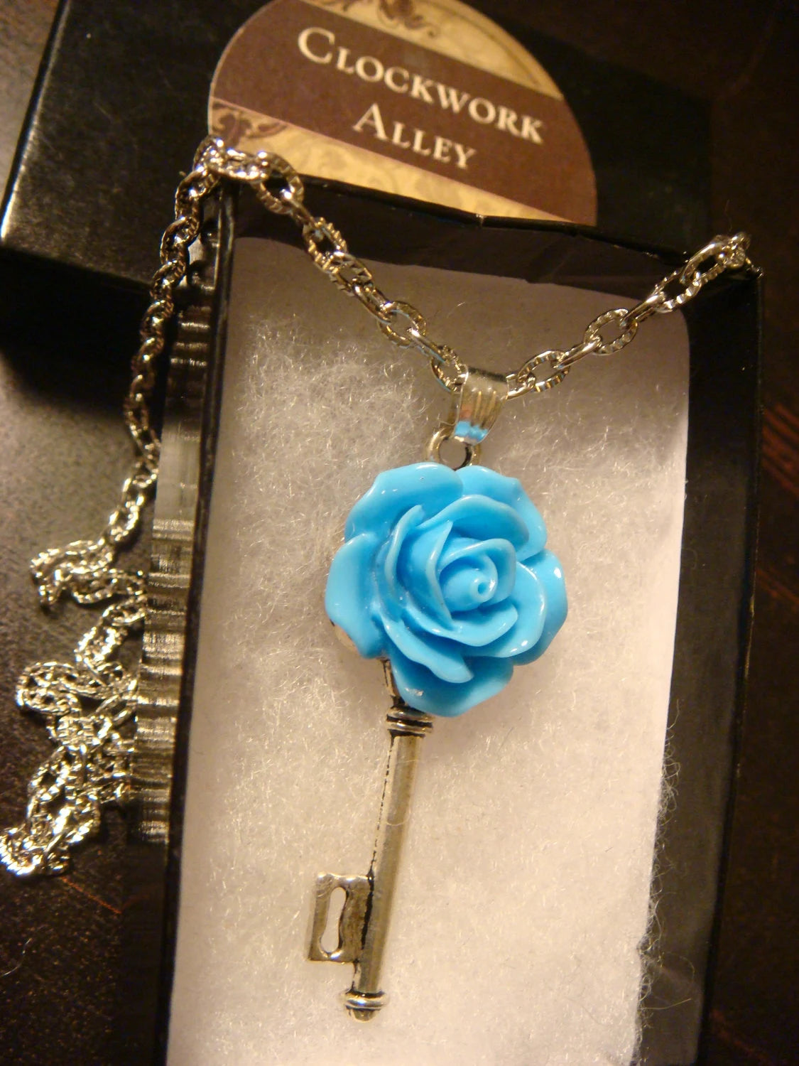 Blue Rose Key Necklace