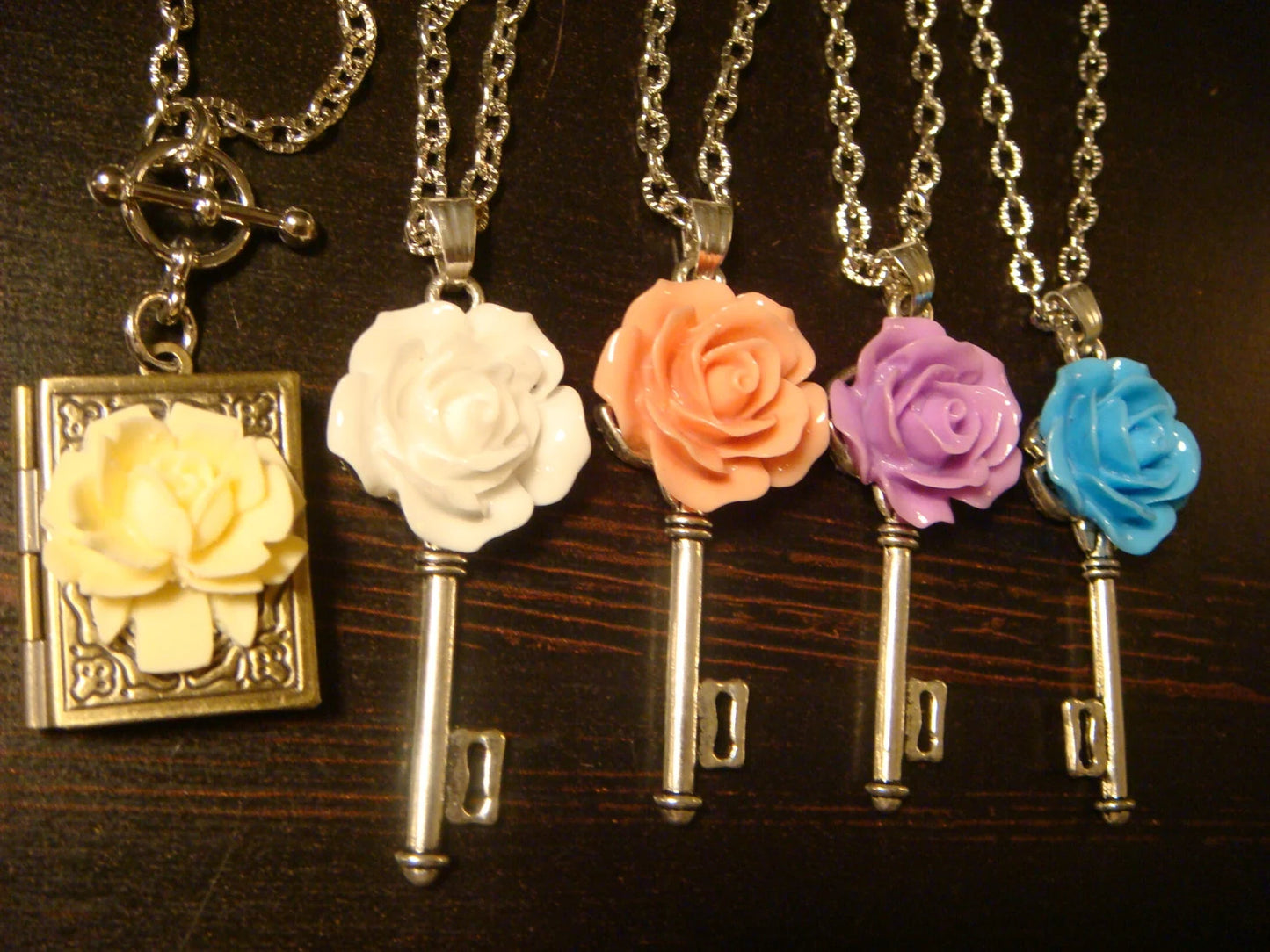 Blue Rose Key Necklace