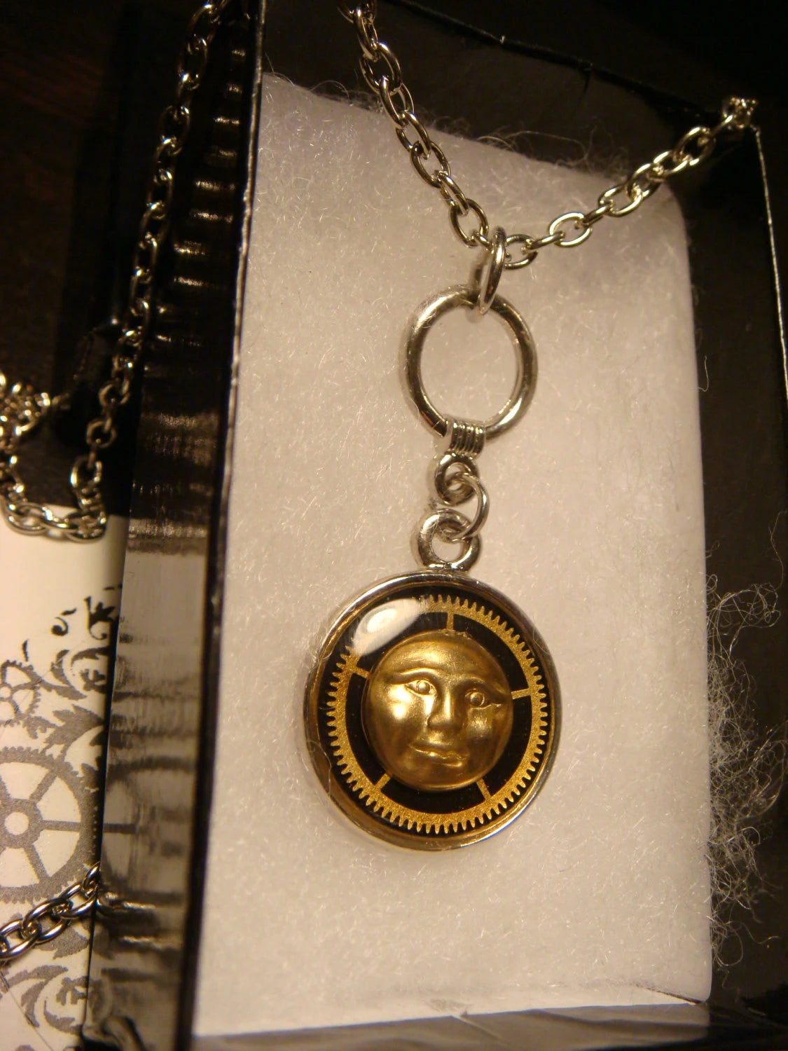 Moon Face and Gear Necklace