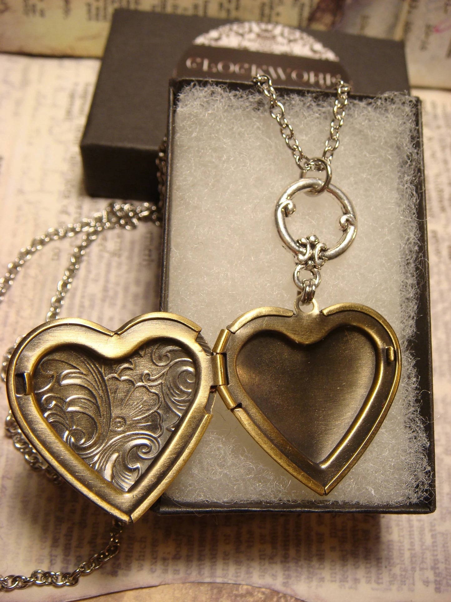 Bullet Slice Heart Locket Necklace in Antique Silver and Bronze