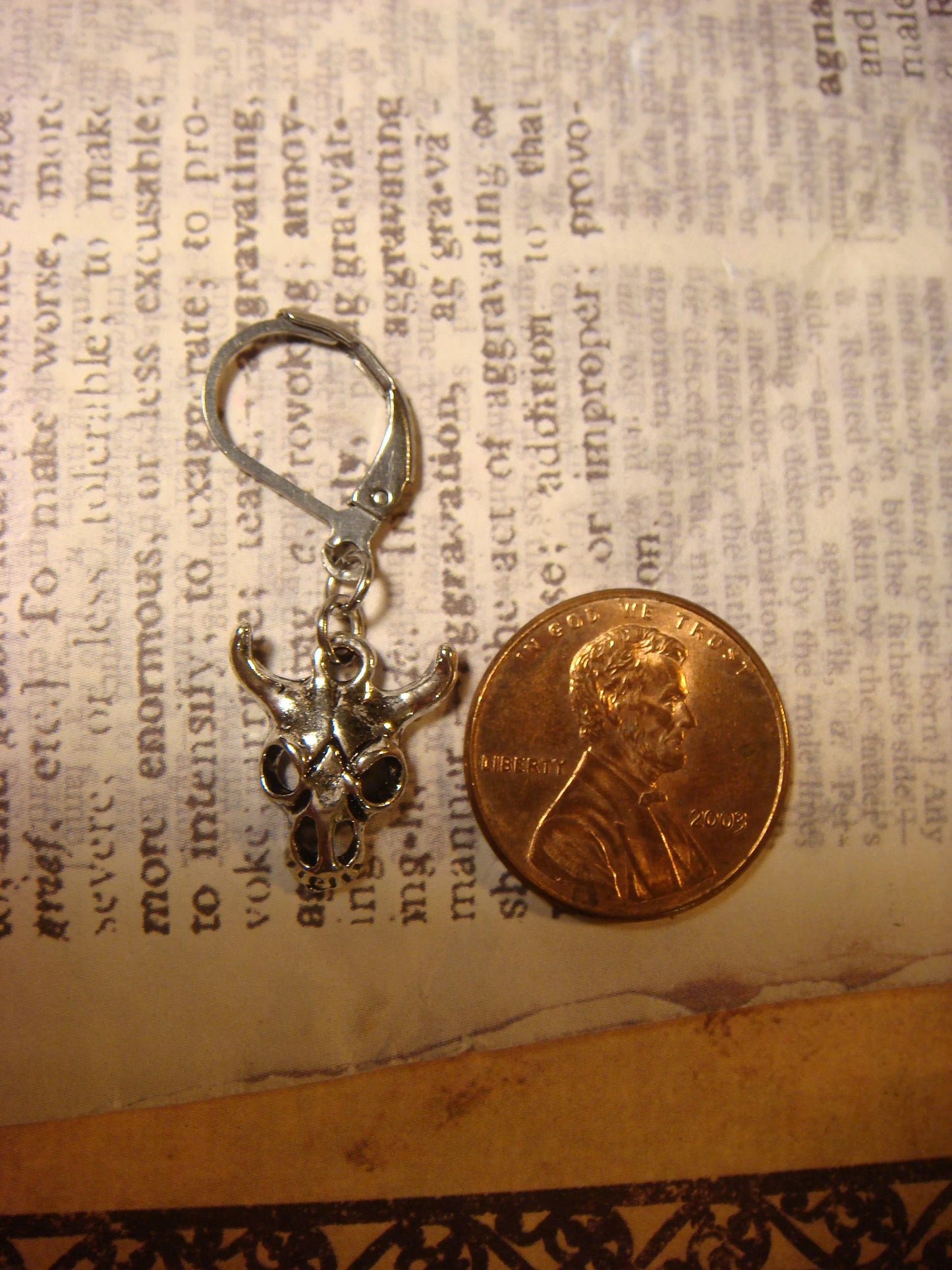 Bull Skull Dangle Earrings in Antique Silver