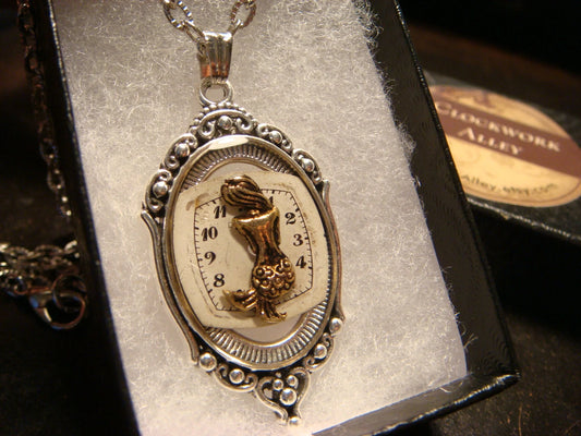 Mermaid over Watch Face in See-thru Ornate Necklace