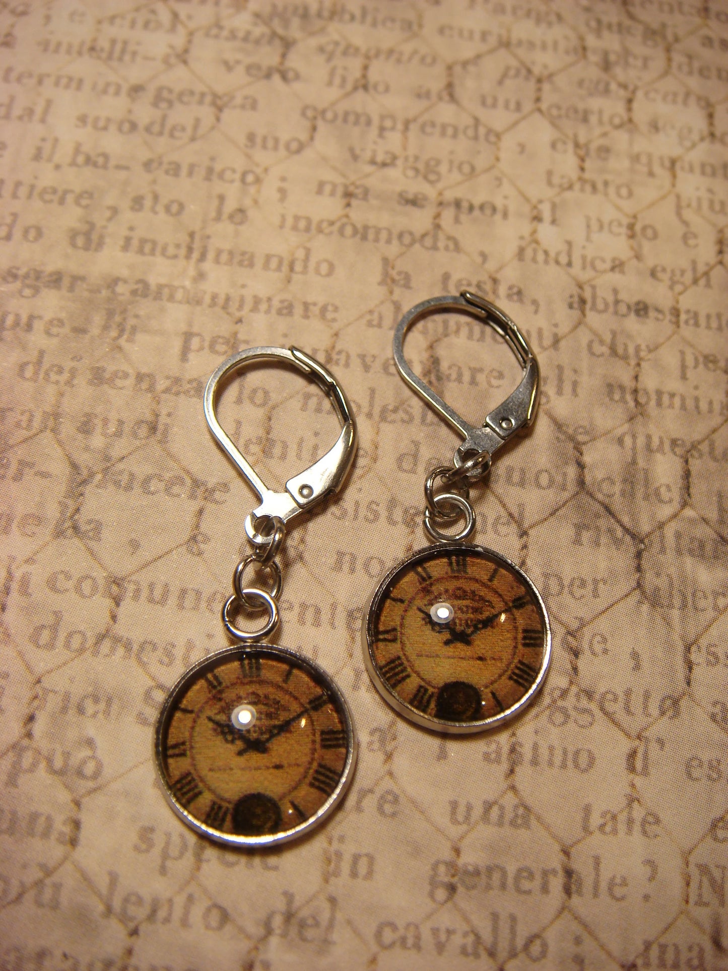 Clock Image Stainless Steel Dangle Earrings