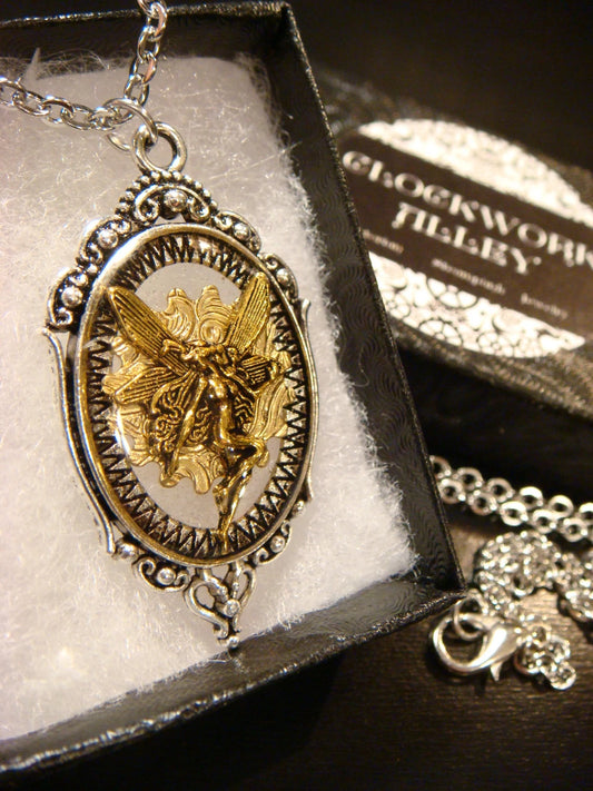 Fairy with Gear in See-thru Ornate Necklace