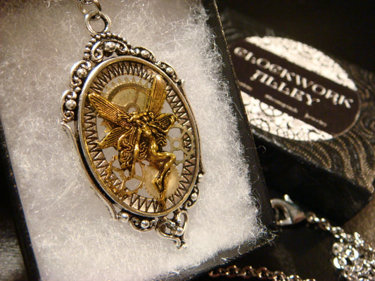 Fairy with Gears in See-thru Ornate Necklace