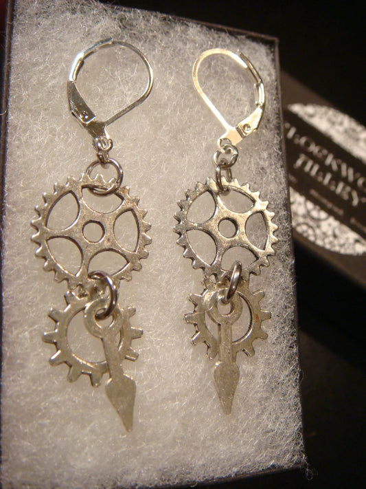 Gears, Cogs and Watch Hands Dangle Earrings