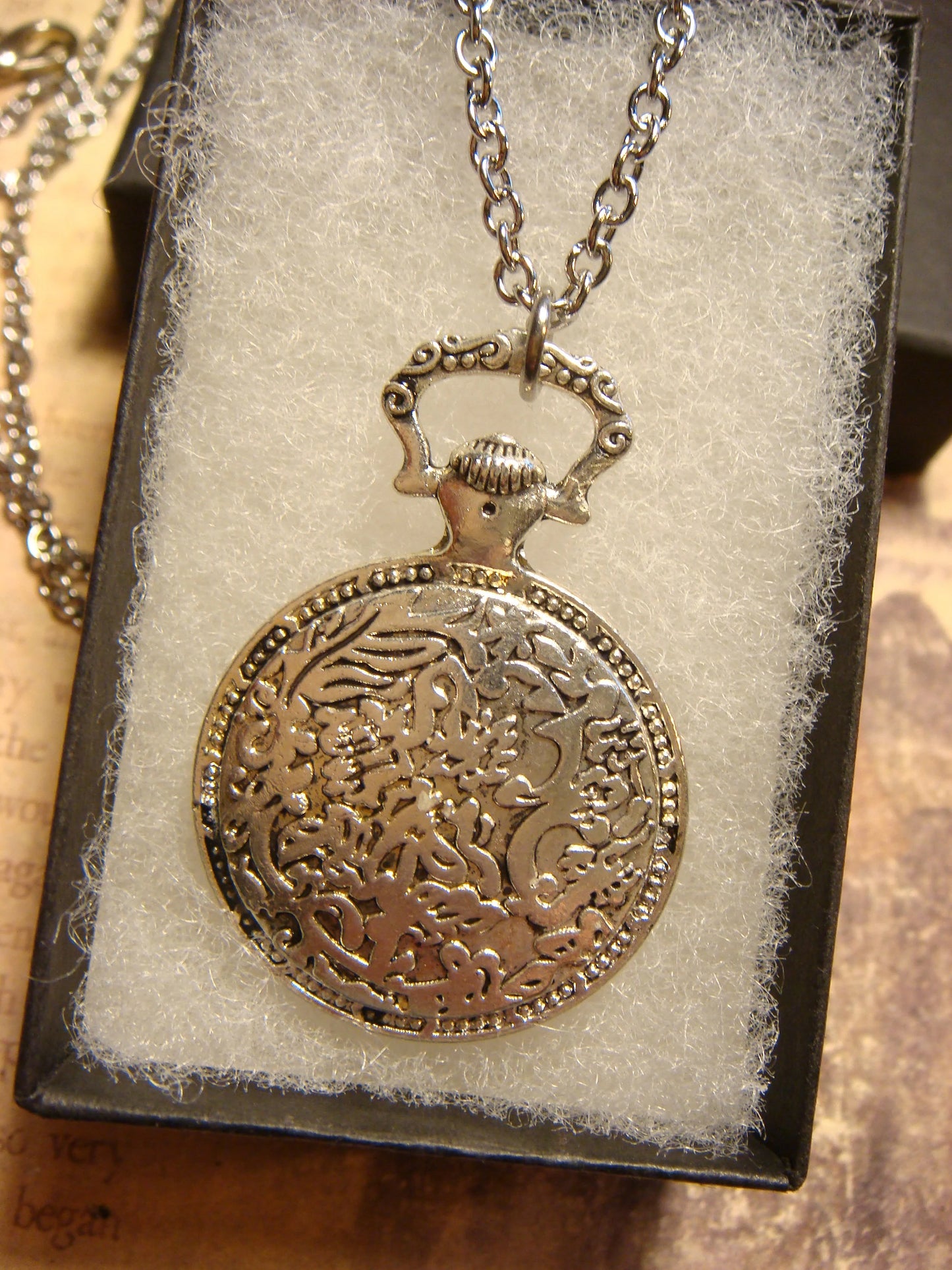 Cat over Map Pocket Watch Pendant Necklace