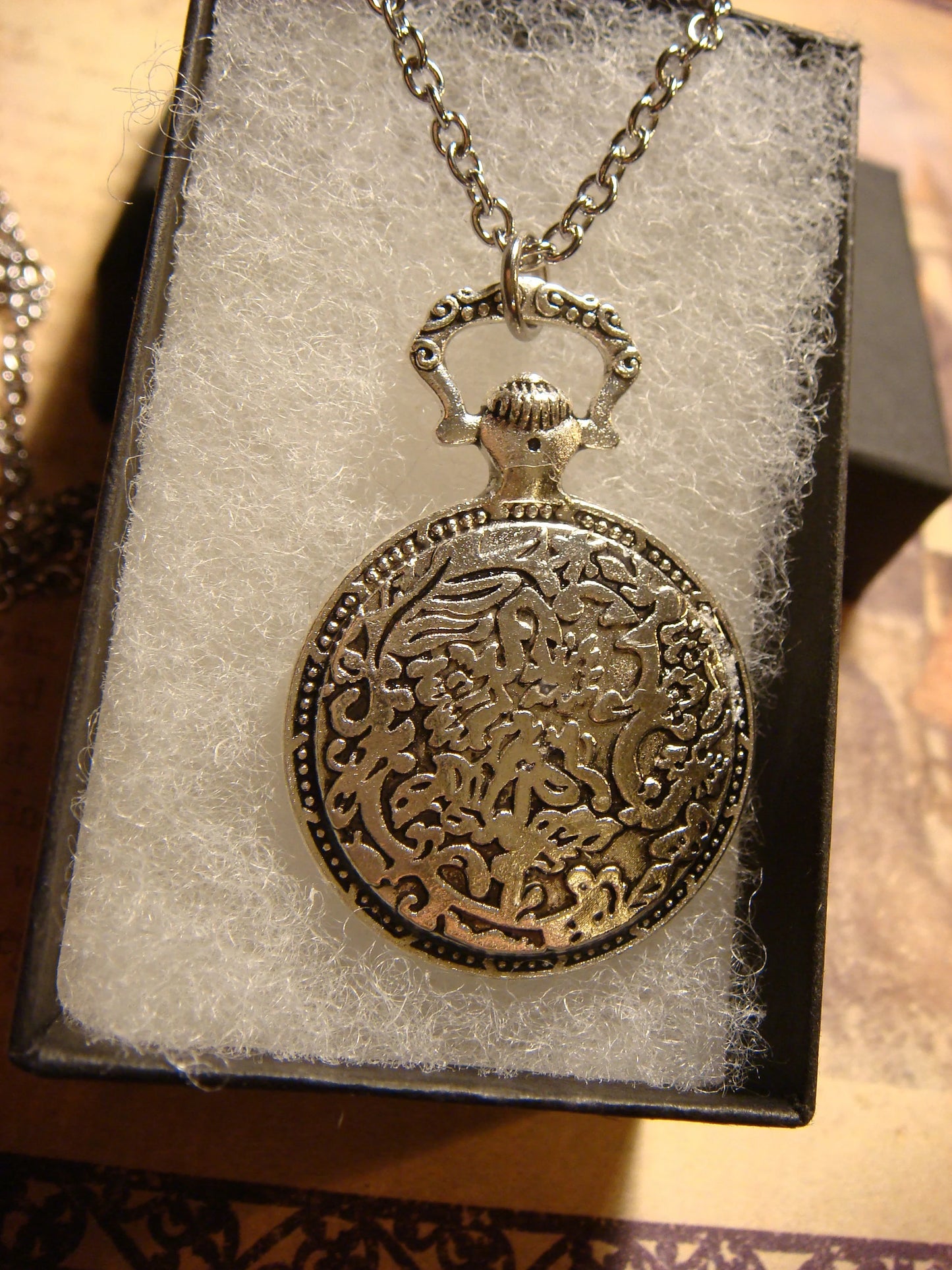 Hamsa over Colorful Clock Pocket Watch Pendant Necklace