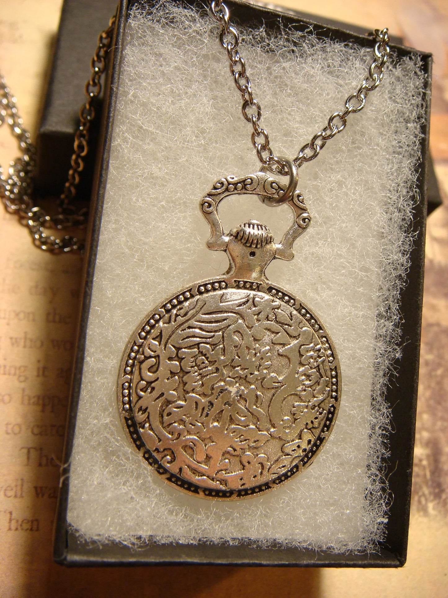 Elephant over Clock Pocket Watch Pendant Necklace