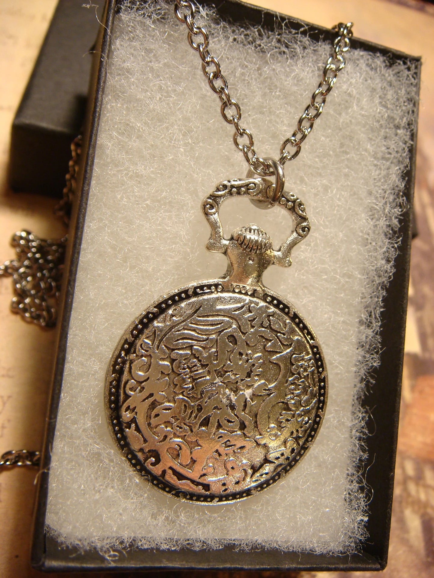 Butterfly over Map Pocket Watch Pendant Necklace