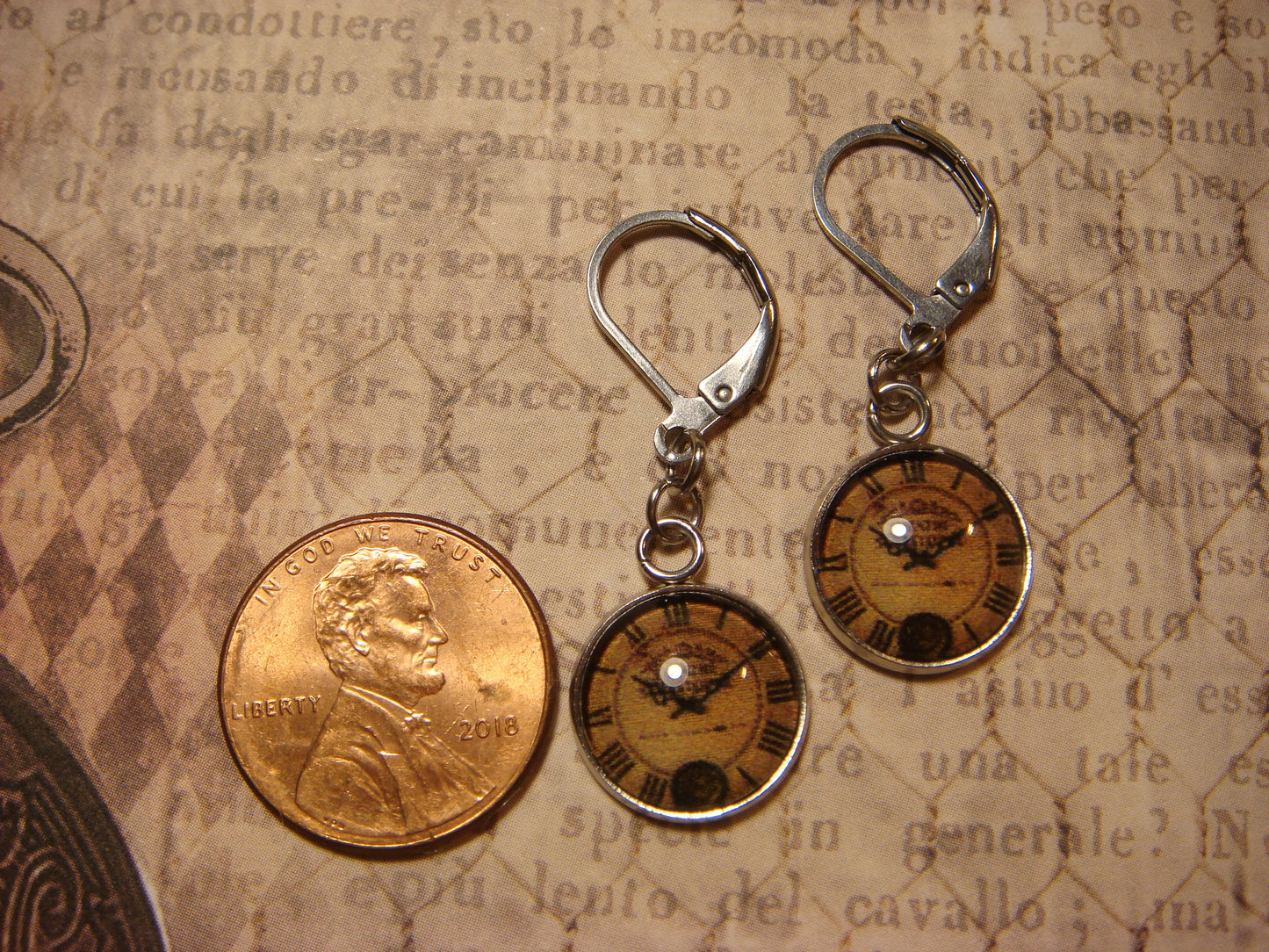 Clock Image Stainless Steel Dangle Earrings