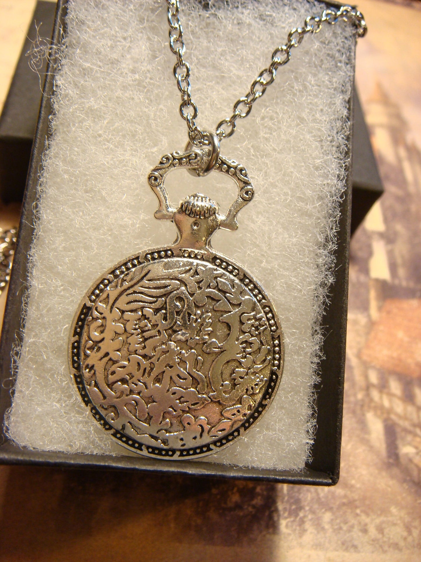 Bee over Clock Pocket Watch Pendant Necklace