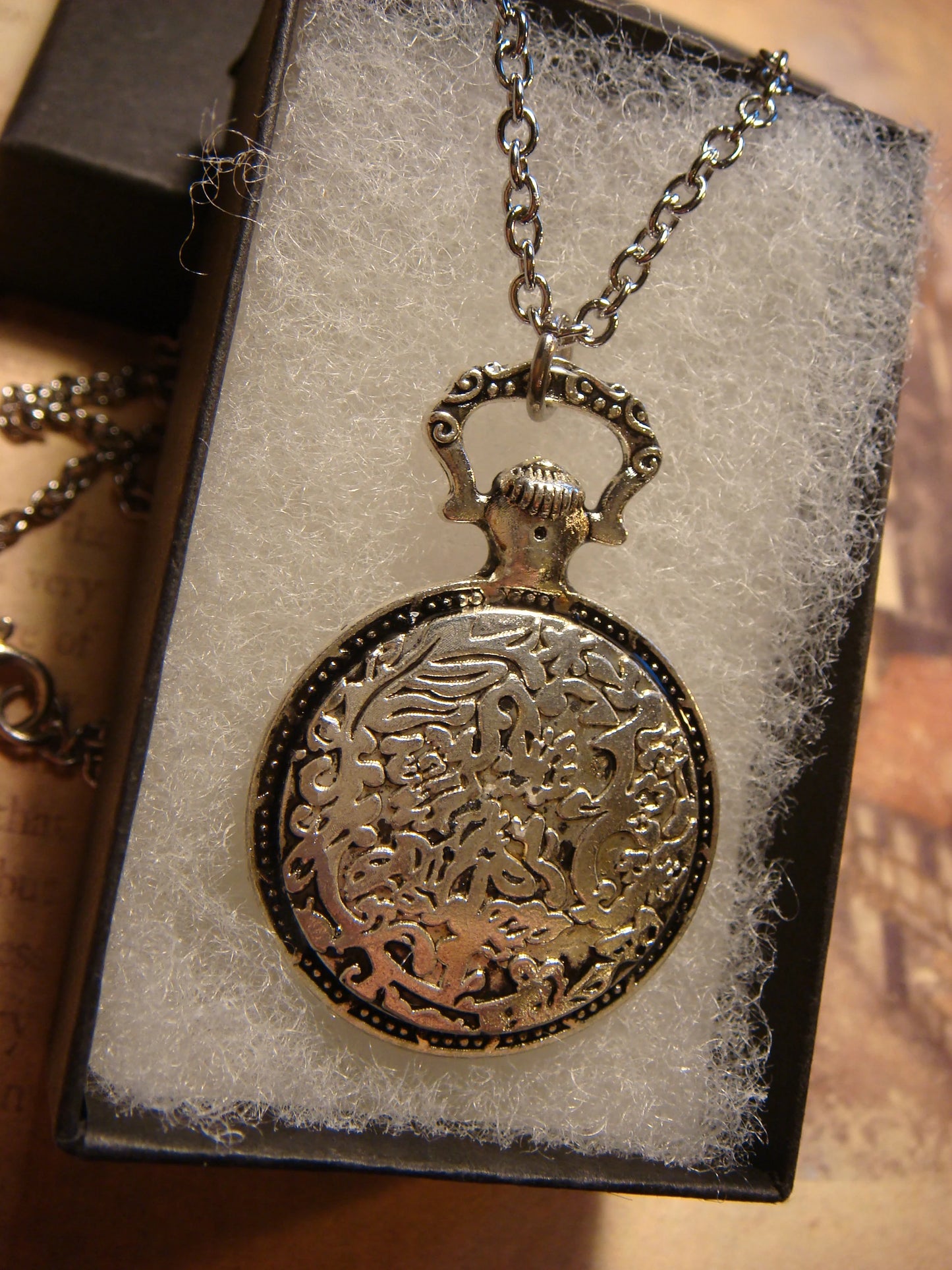 Cat over Map Pocket Watch Pendant Necklace