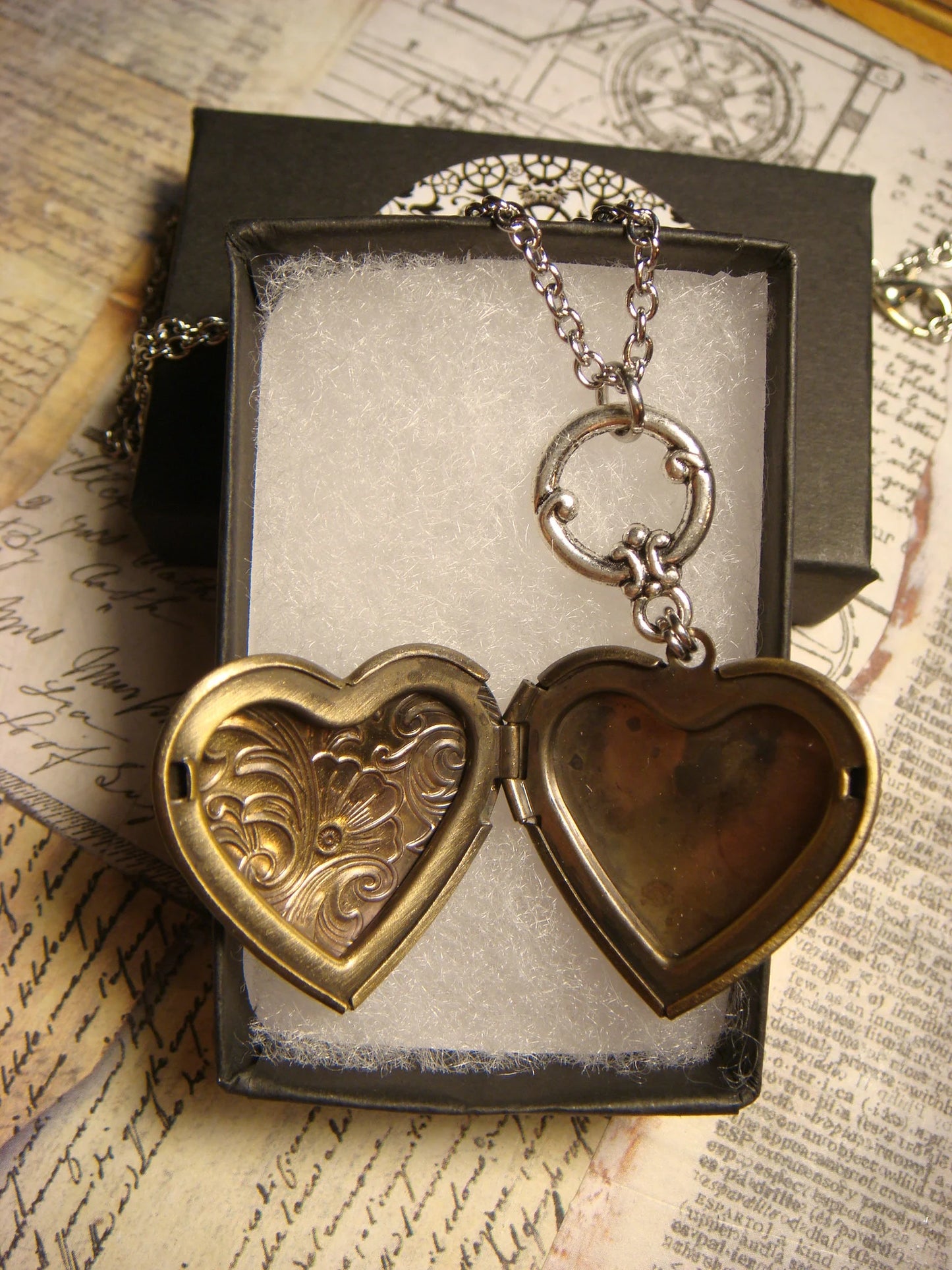 Butterfly Heart Locket Necklace in Antique Gold and Bronze